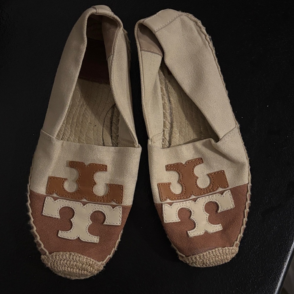 Tory Burch Tan and Brown Espadrilles, Size 5.5
